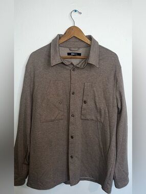 Workwear-Inspired Men's Button-Down Shirt in Taupe Brown
